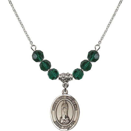 Sterling Silver Our Lady of Kibeho Birthstone Necklace with Emerald Beads - 8414