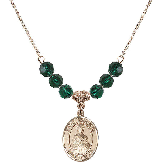 14kt Gold Filled Saint Winifred of Wales Birthstone Necklace with Emerald Beads - 8419
