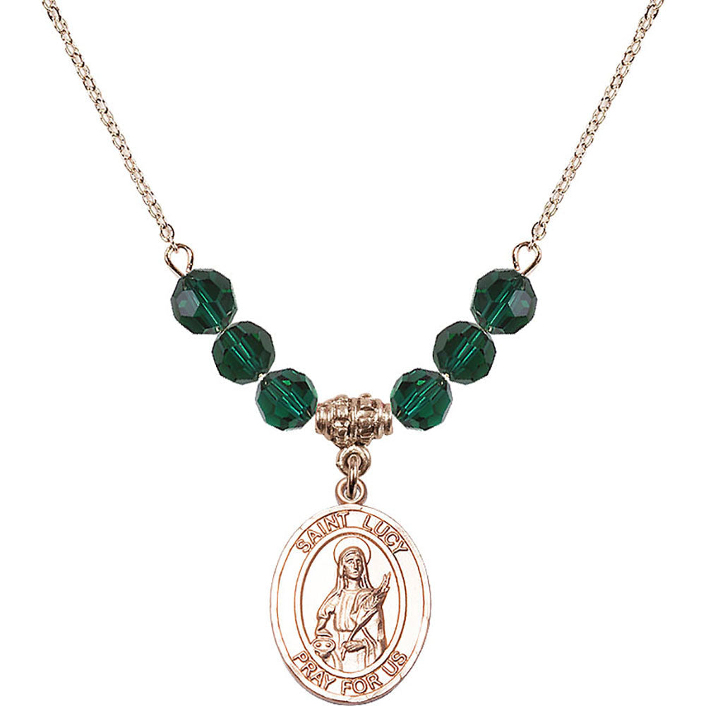 14kt Gold Filled Saint Lucy Birthstone Necklace with Emerald Beads - 8422