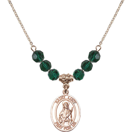 14kt Gold Filled Saint Lucy Birthstone Necklace with Emerald Beads - 8422