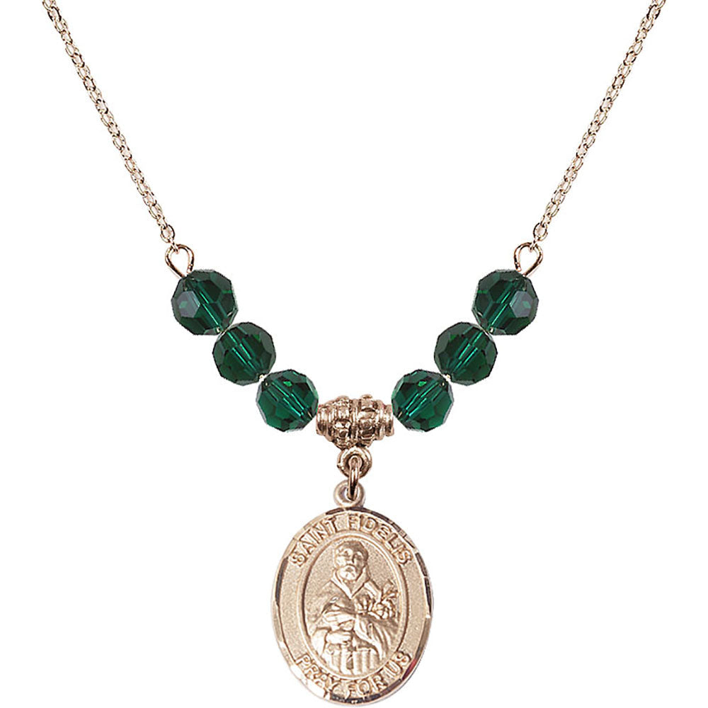 14kt Gold Filled Saint Fidelis Birthstone Necklace with Emerald Beads - 8426
