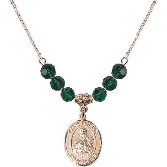 14kt Gold Filled Saint Fidelis Birthstone Necklace with Emerald Beads - 8426