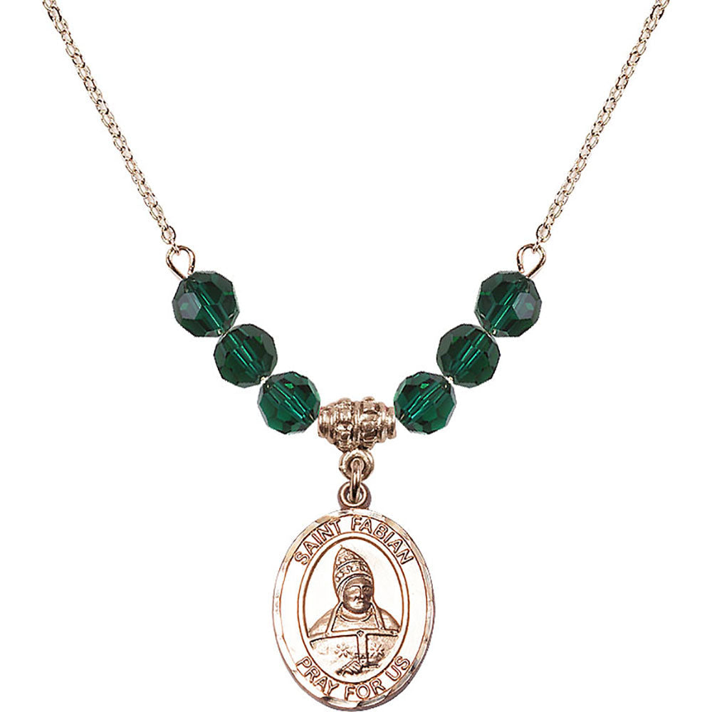 14kt Gold Filled Saint Fabian Birthstone Necklace with Emerald Beads - 8427