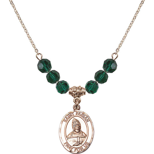 14kt Gold Filled Saint Fabian Birthstone Necklace with Emerald Beads - 8427