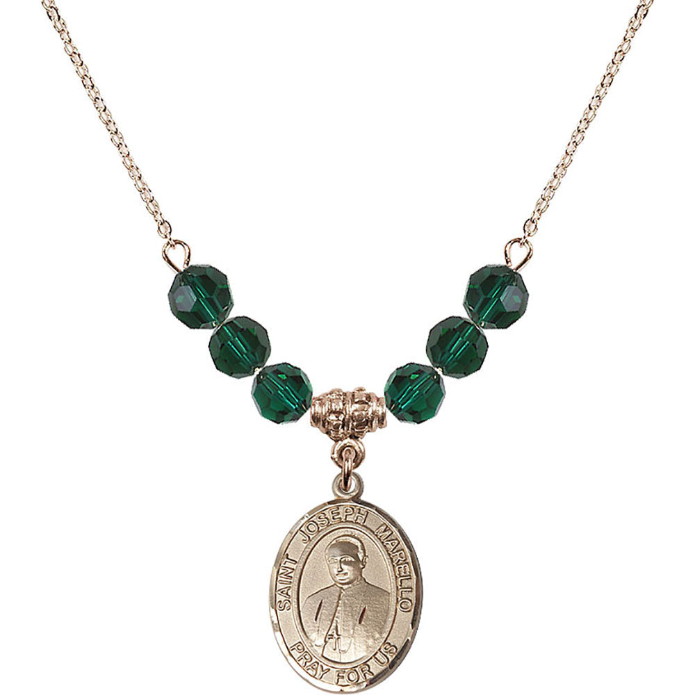 14kt Gold Filled Saint Joseph Marello Birthstone Necklace with Emerald Beads - 8430