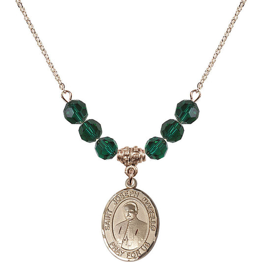 14kt Gold Filled Saint Joseph Marello Birthstone Necklace with Emerald Beads - 8430