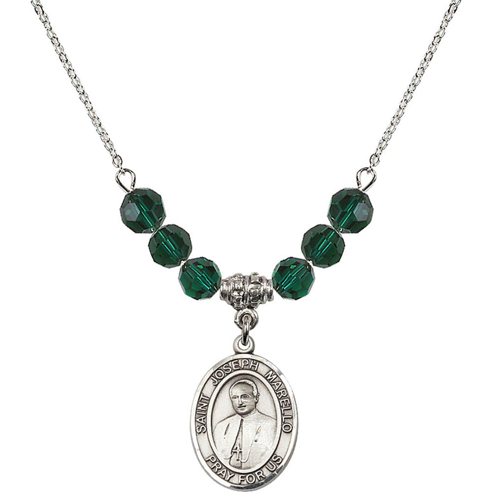 Sterling Silver Saint Joseph Marello Birthstone Necklace with Emerald Beads - 8430