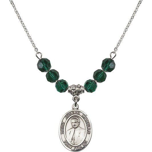 Sterling Silver Saint Joseph Marello Birthstone Necklace with Emerald Beads - 8430