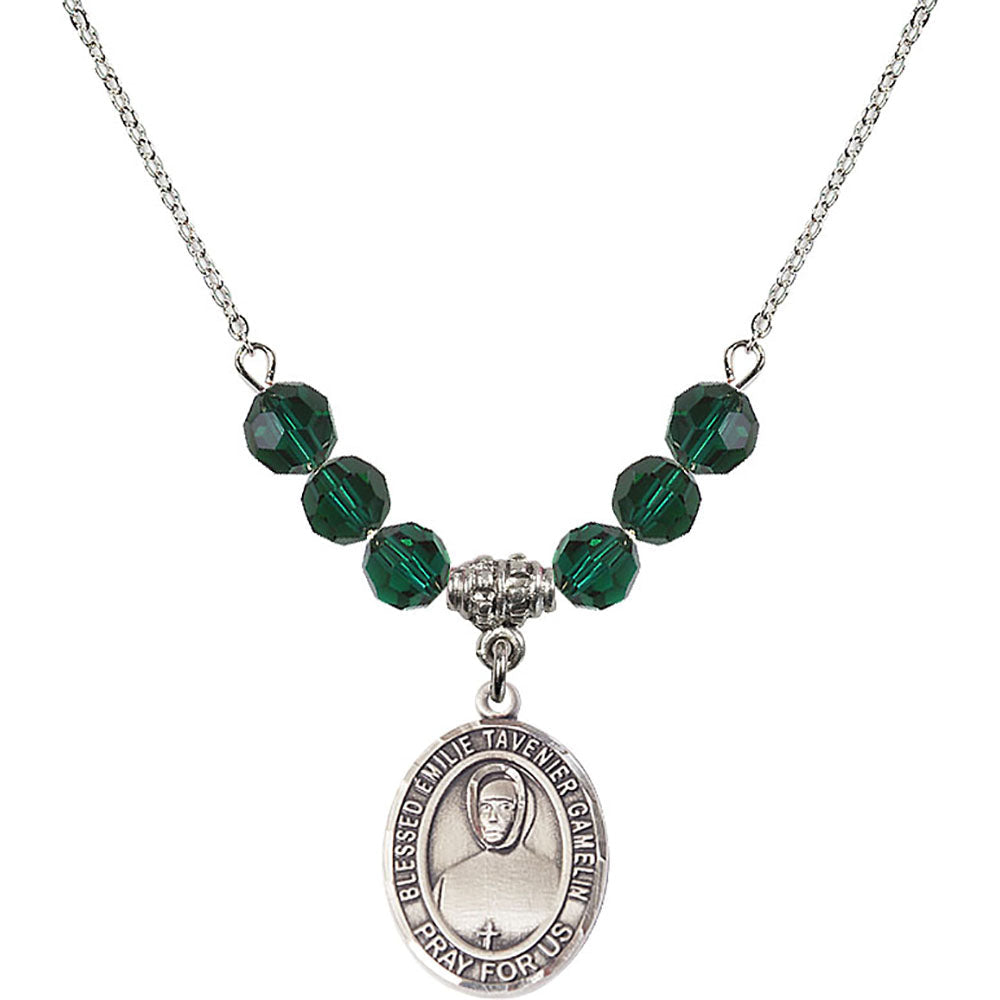 Sterling Silver Blessed Emilie Tavernier Gamelin Birthstone Necklace with Emerald Beads - 8437