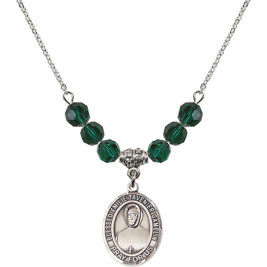 Sterling Silver Blessed Emilie Tavernier Gamelin Birthstone Necklace with Emerald Beads - 8437