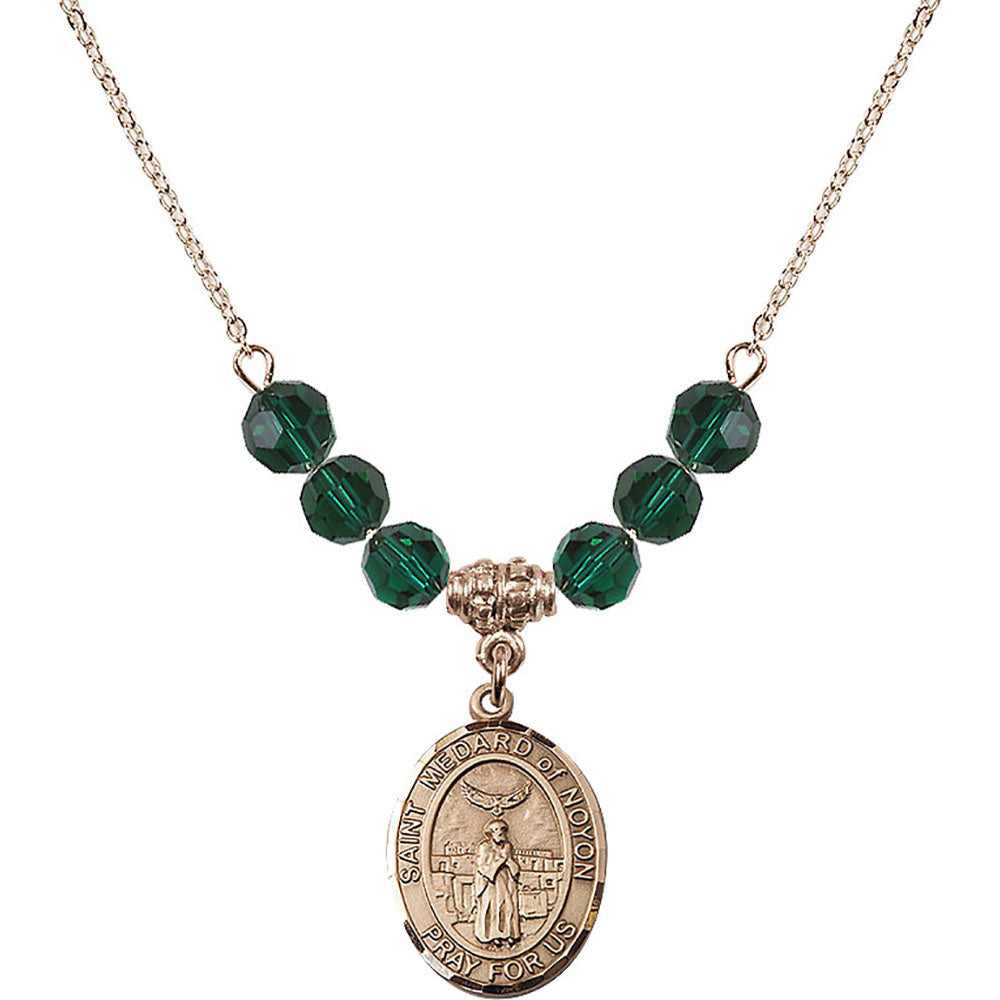 14kt Gold Filled Saint Medard of Noyon Birthstone Necklace with Emerald Beads - 8444