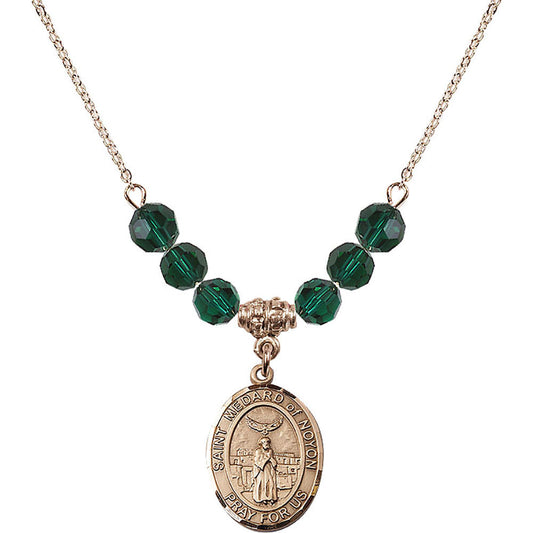 14kt Gold Filled Saint Medard of Noyon Birthstone Necklace with Emerald Beads - 8444