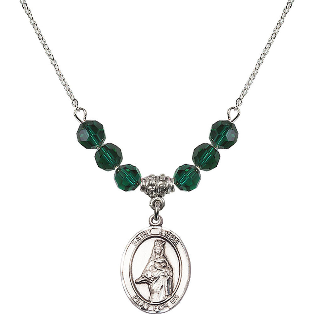 Sterling Silver Saint Emma Uffing Birthstone Necklace with Emerald Beads - 8450