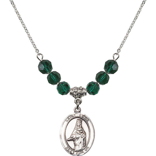 Sterling Silver Saint Emma Uffing Birthstone Necklace with Emerald Beads - 8450