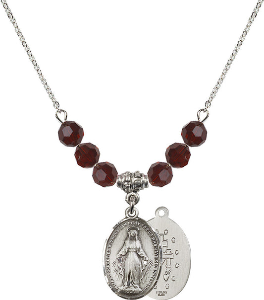 Sterling Silver Miraculous Birthstone Necklace with Garnet Beads - 0015