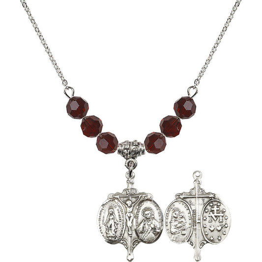 Sterling Silver Novena Birthstone Necklace with Garnet Beads - 0021