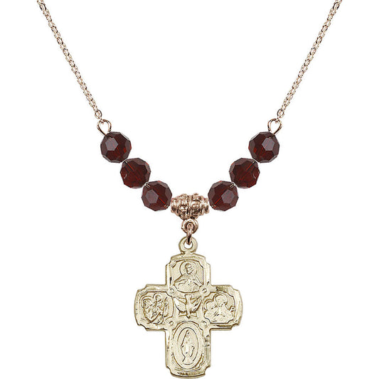 14kt Gold Filled 5-Way Birthstone Necklace with Garnet Beads - 0041