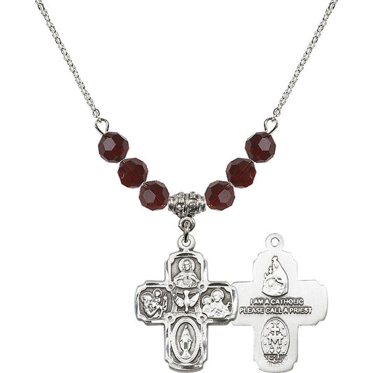 Sterling Silver 5-Way Birthstone Necklace with Garnet Beads - 0041