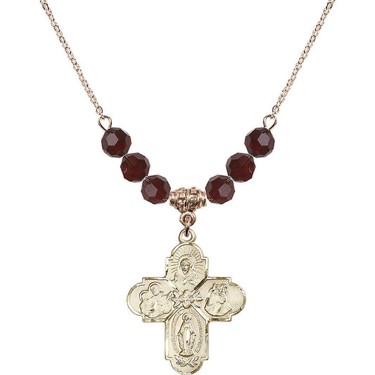 14kt Gold Filled 4-Way Birthstone Necklace with Garnet Beads - 0043