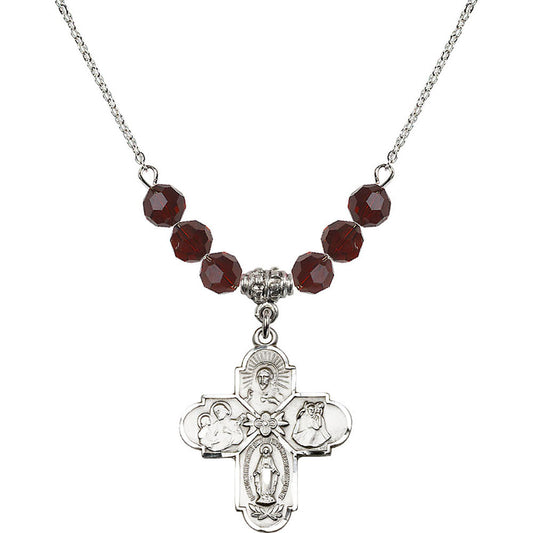 Sterling Silver 4-Way Birthstone Necklace with Garnet Beads - 0043