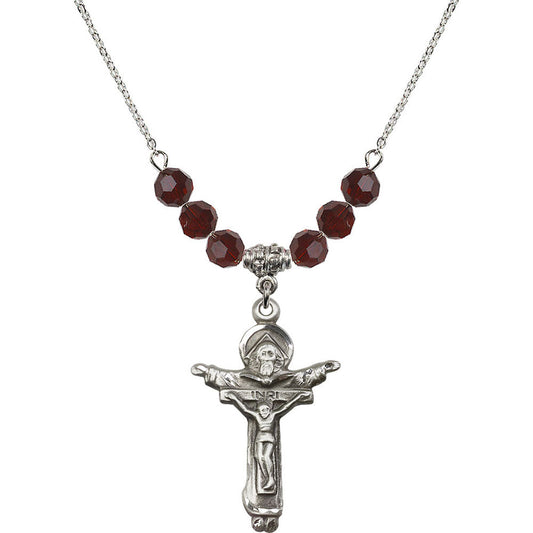 Sterling Silver Trinity Crucifix Birthstone Necklace with Garnet Beads - 0065