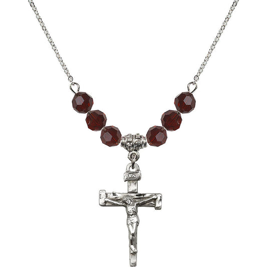 Sterling Silver Nail Crucifix Birthstone Necklace with Garnet Beads - 0073
