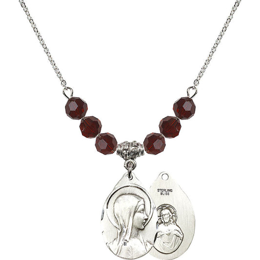 Sterling Silver Sorrowful Mother Birthstone Necklace with Garnet Beads - 0599