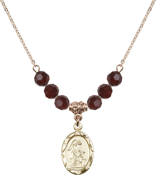 14kt Gold Filled Guardian Angel Birthstone Necklace with Garnet Beads - 0612