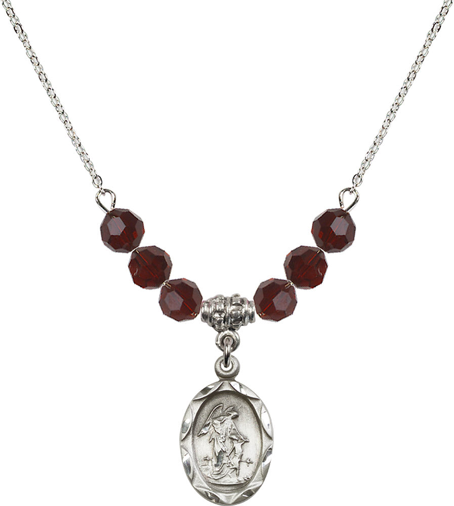 Sterling Silver Guardian Angel Birthstone Necklace with Garnet Beads - 0612