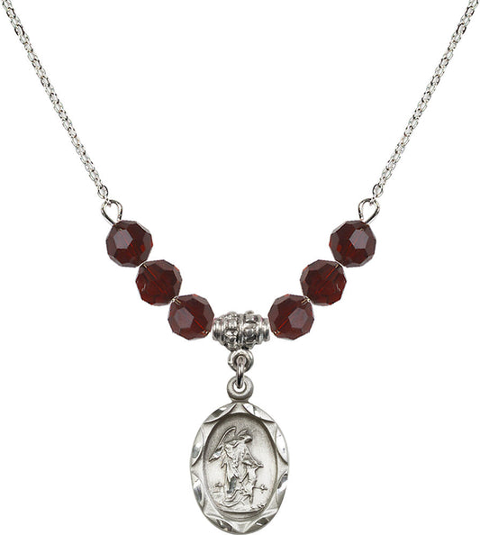 Sterling Silver Guardian Angel Birthstone Necklace with Garnet Beads - 0612