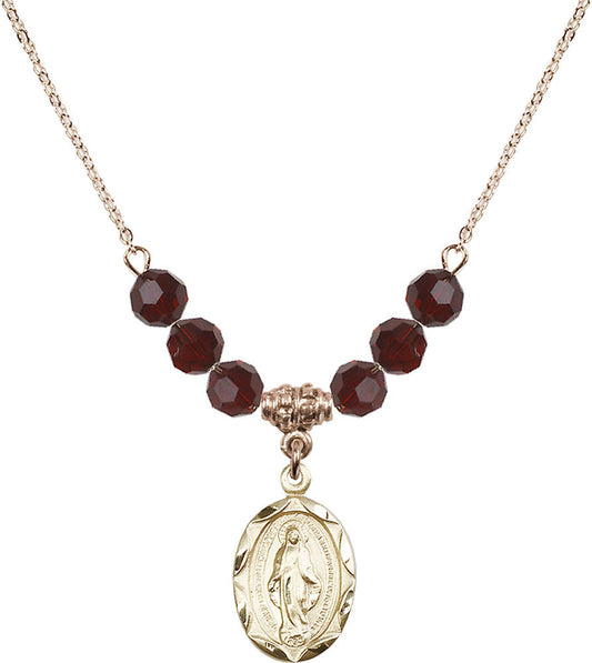 14kt Gold Filled Miraculous Birthstone Necklace with Garnet Beads - 0612