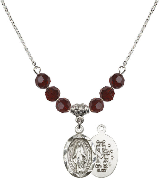Sterling Silver Miraculous Birthstone Necklace with Garnet Beads - 0612