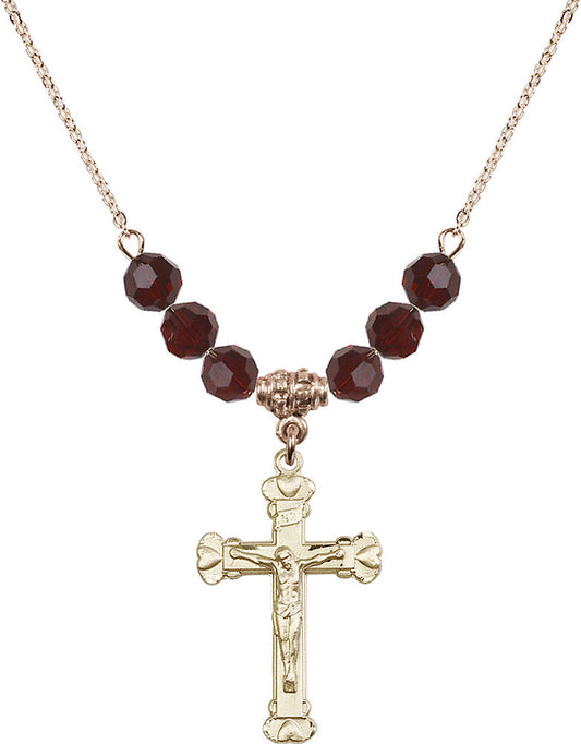 14kt Gold Filled Crucifix Birthstone Necklace with Garnet Beads - 0620