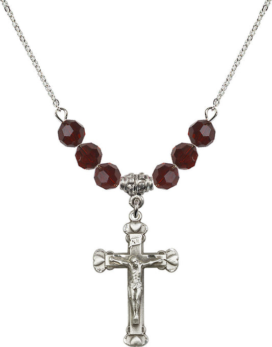 Sterling Silver Crucifix Birthstone Necklace with Garnet Beads - 0620