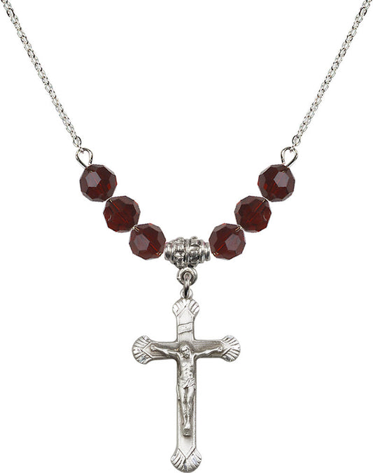 Sterling Silver Crucifix Birthstone Necklace with Garnet Beads - 0664