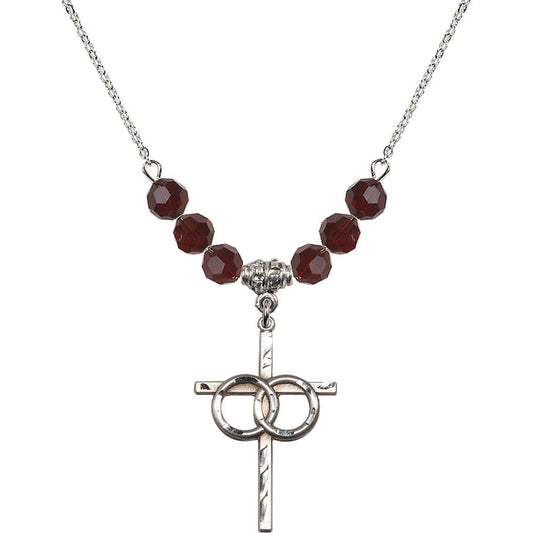 Sterling Silver Wedding Rings Cross Birthstone Necklace with Garnet Beads - 0671