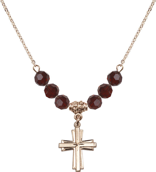 14kt Gold Filled Cross Birthstone Necklace with Garnet Beads - 0675