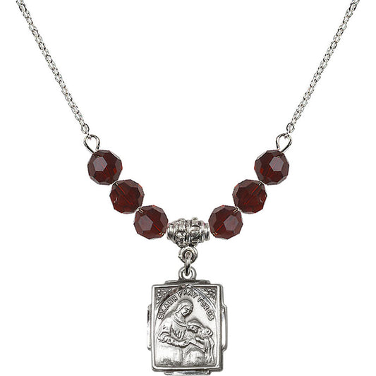 Sterling Silver Saint Ann Birthstone Necklace with Garnet Beads - 0804