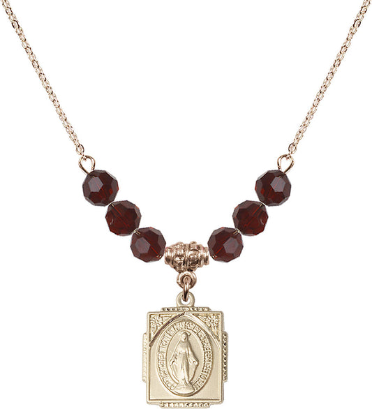 14kt Gold Filled Miraculous Birthstone Necklace with Garnet Beads - 0804