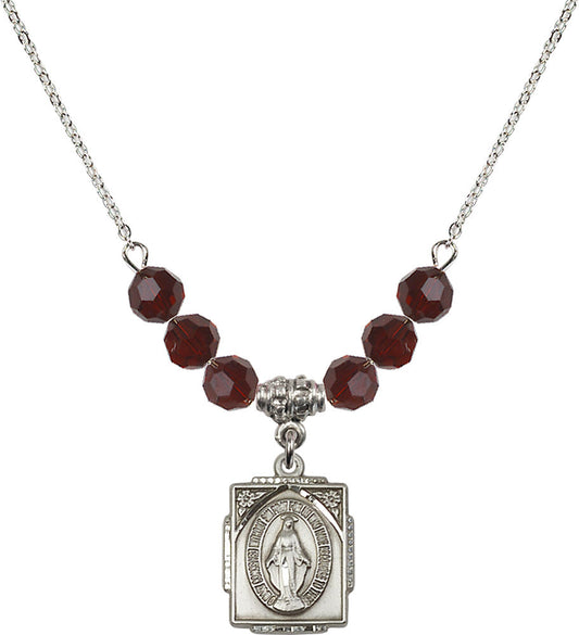 Sterling Silver Miraculous Birthstone Necklace with Garnet Beads - 0804