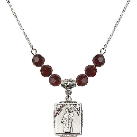 Sterling Silver Saint Patrick Birthstone Necklace with Garnet Beads - 0804