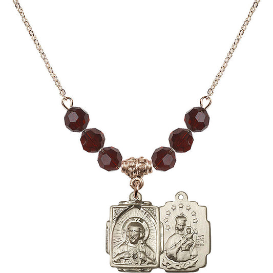14kt Gold Filled Scapular Birthstone Necklace with Garnet Beads - 0804