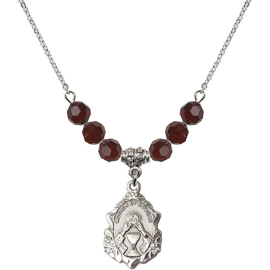 Sterling Silver Mother of a Priest Birthstone Necklace with Garnet Beads - 0811