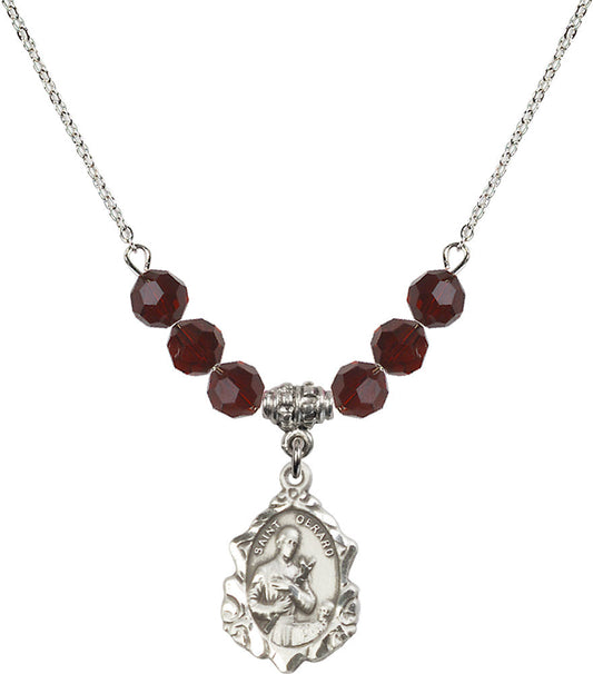 Sterling Silver Saint Gerard Birthstone Necklace with Garnet Beads - 0822