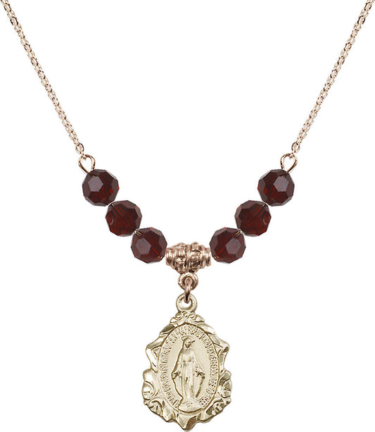 14kt Gold Filled Miraculous Birthstone Necklace with Garnet Beads - 0822