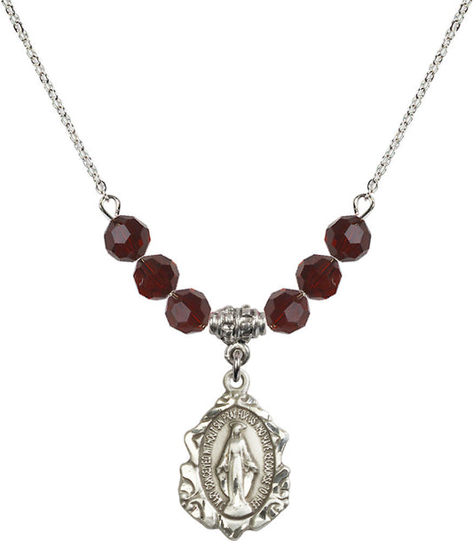 Sterling Silver Miraculous Birthstone Necklace with Garnet Beads - 0822
