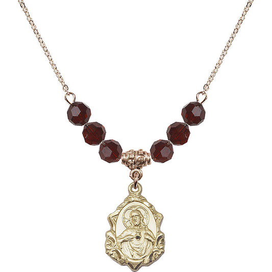 14kt Gold Filled Scapular Birthstone Necklace with Garnet Beads - 0822