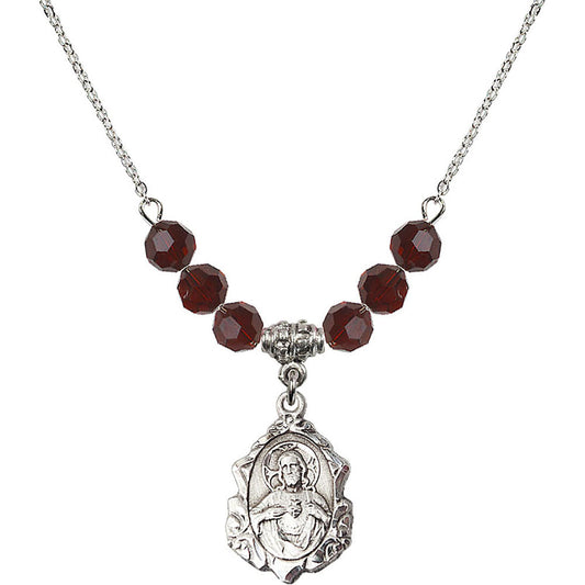Sterling Silver Scapular Birthstone Necklace with Garnet Beads - 0822