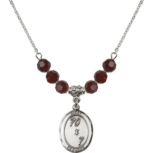 Sterling Silver First Penance Birthstone Necklace with Garnet Beads - 0867