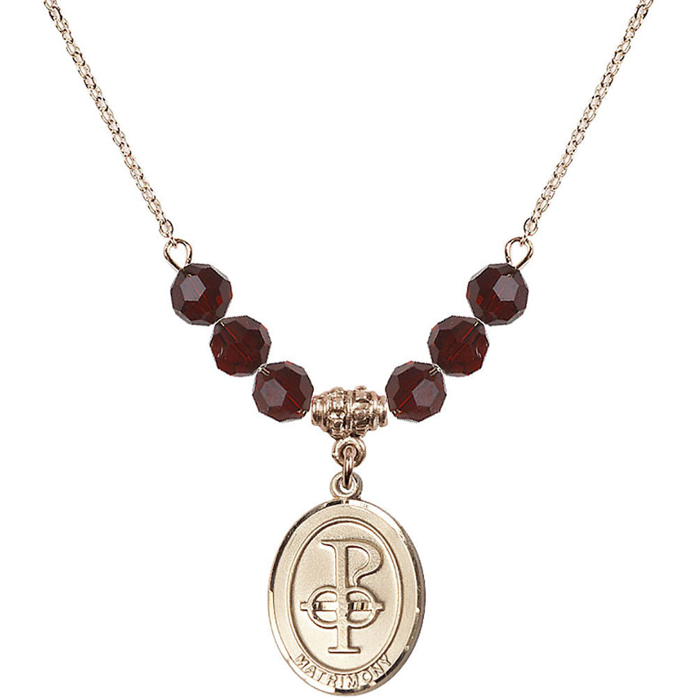 14kt Gold Filled Matrimony Birthstone Necklace with Garnet Beads - 0869